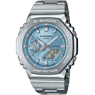【CASIO】卡西歐 卡西歐G-SHOCK 雙顯運動鋼帶錶-水藍 GM-2110D-2A 臺灣卡西歐保固一年