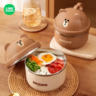 ✨ LINE FRIENDS 不鏽鋼 餐具 帶蓋碗 湯碗 飯碗 泡麵碗 拉麵碗 BROWN 熊大