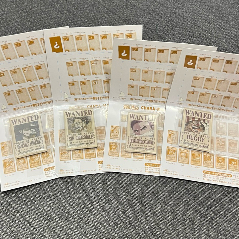 全新_海賊王懸賞單磁鐵_鷹眼、克洛克達爾、巴奇、卡塔克利