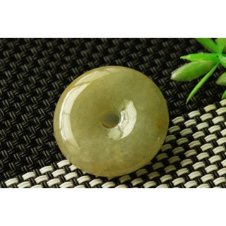N258墜子❀翡翠玉A貨冰潤黃綠飄花平安扣墜子吊墜掛件玉佩【緬甸玉翠軒】玉首飾品 男女老少