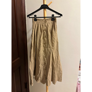 二手/全新 衣服清倉 斷捨離 卡其色排釦長裙 顯瘦A字裙