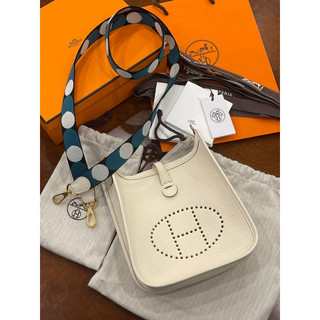 全新真品 Hermes Evelyne mini 奶油白 波點背帶