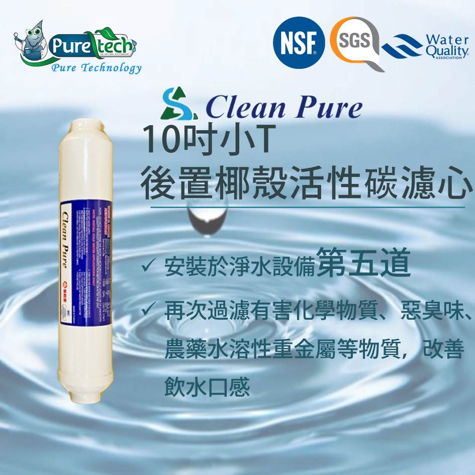 【PureTech水醫生】Clean Pure 小T33 SGS/NSF認證 椰殼活性碳濾心 後置活性碳濾心 台灣製造