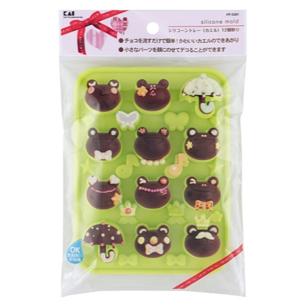 日本 貝印 KAI 青蛙巧克力矽膠膜(綠色款-12入) 5款造型+7種裝飾小配件 糖果 果凍 手工皂 矽膠模 烘焙用具