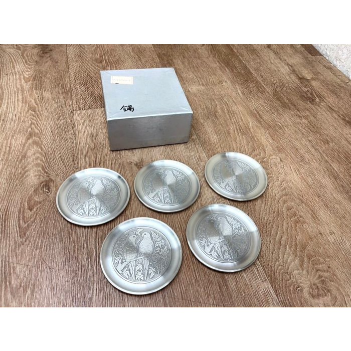 暹羅錫 SIAM PEWTER 精緻錫器 雕花杯墊組(5入) 盒裝未使用品