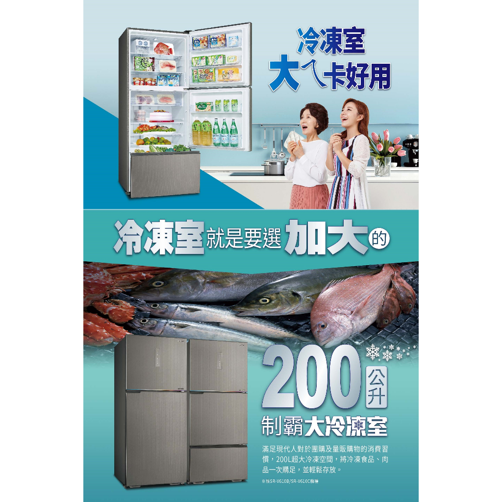 【台南家電館】台灣三洋SANLUX 606公升 雙門 大冷凍室1級變頻冰箱《SR-V610B》