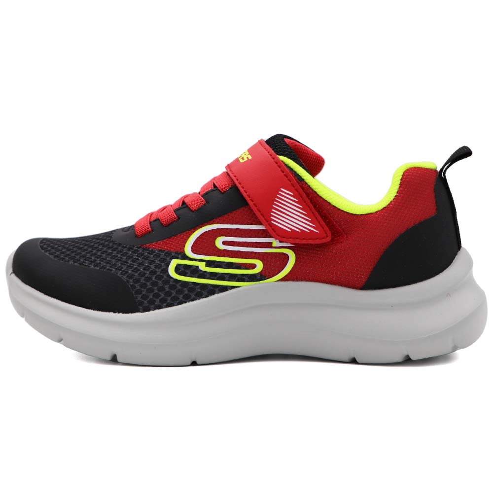 SKECHERS SQUAD 魔鬼氈 運動鞋 可機洗 中大童 黑紅 R9713 (403879LRDBK)