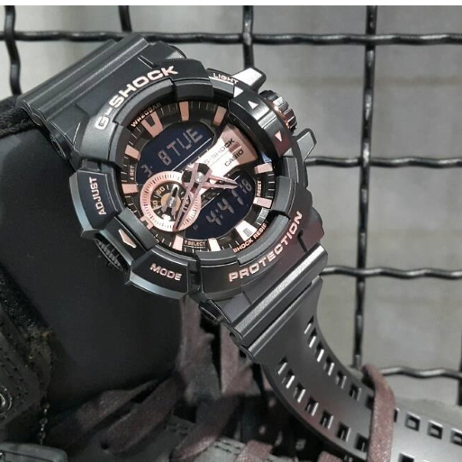 CASIO卡西歐 G-SHOCK 金屬系雙顯手錶-玫瑰金x黑GA-400GB-1A4