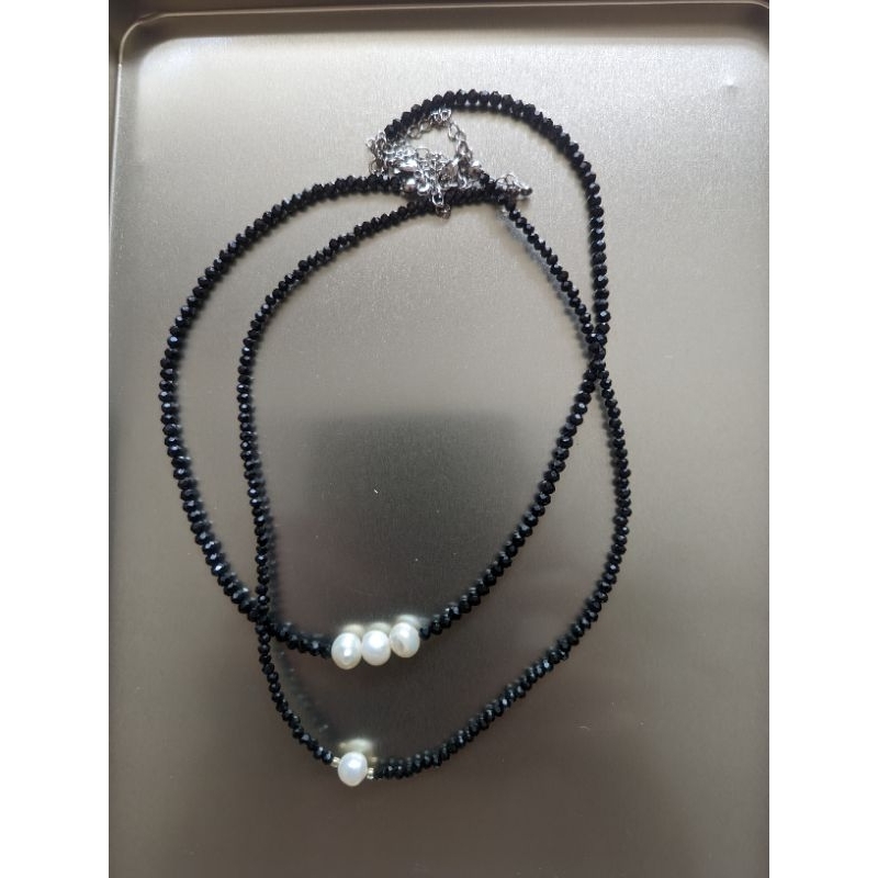 『台灣飾品專櫃』可可莫「黑與白尖晶石與珍珠」項鍊