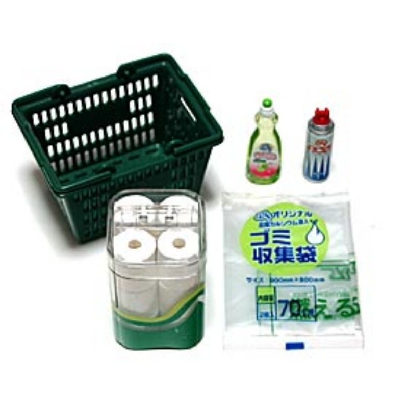 二手 無盒 盒玩 re-ment Rement 迷你超市2 4號 衛生紙掉色 垃圾袋 清潔劑 殺蟲劑掉色 綠色購物籃
