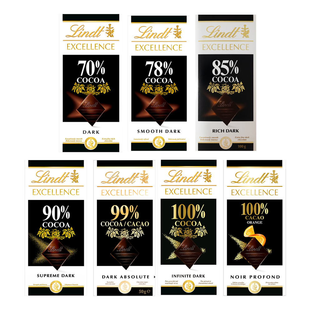 【Lindt瑞士蓮】極醇系列巧克力片(70%、78%、85%、90%、99%、100%、香橙夾餡黑巧克力)