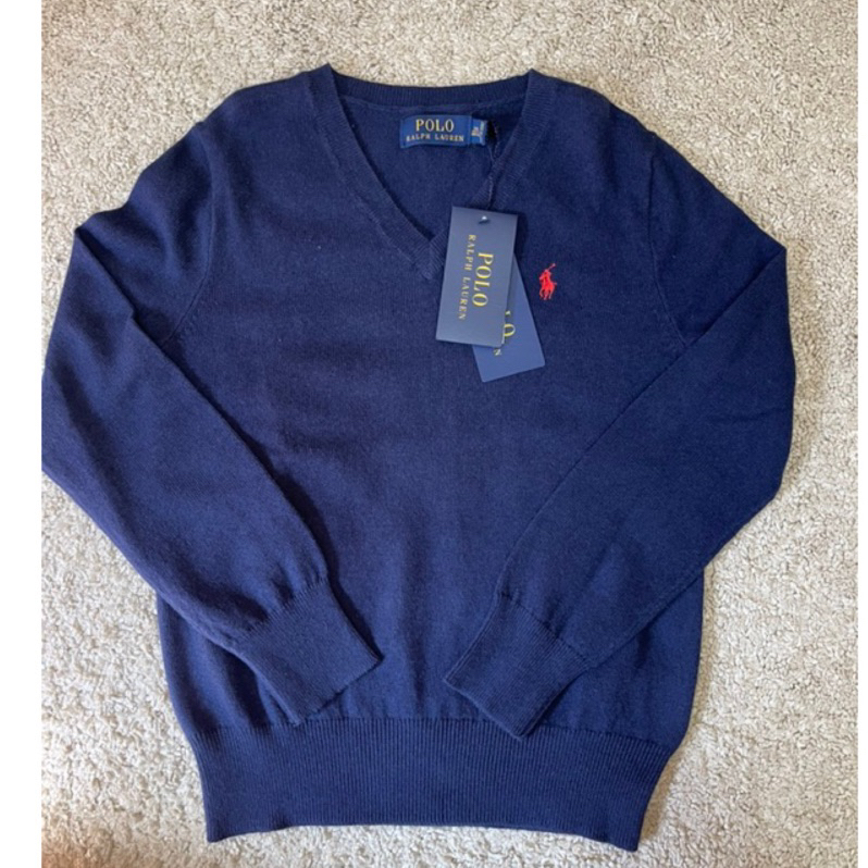 (降售 ）美國🇺🇸POLO Ralph Lauren 男大童 經典藍色羊毛衣 S/140cm