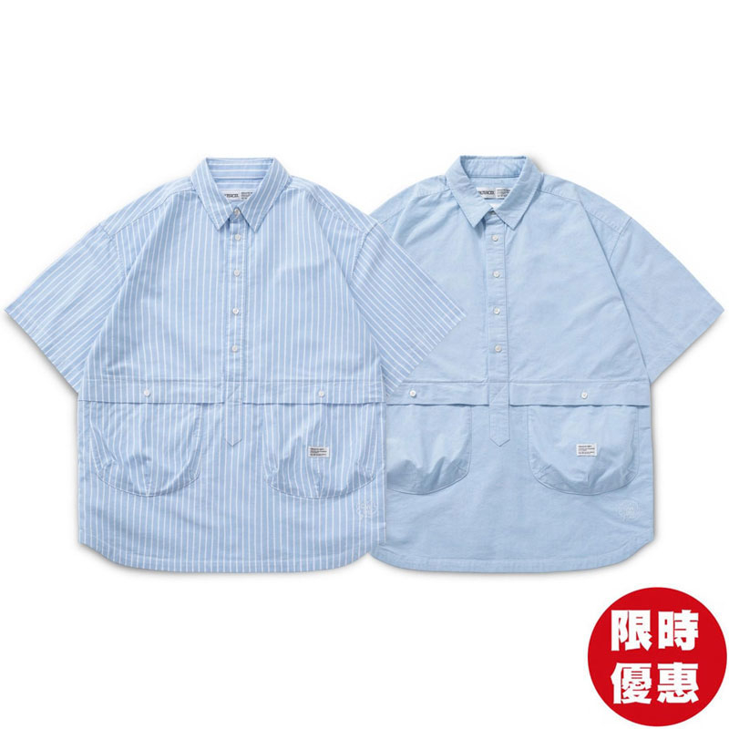 FILTER017 Oxford Pocket Spliced shirt 牛津拼接半開襟 短袖襯衫 (二色) 化學原宿