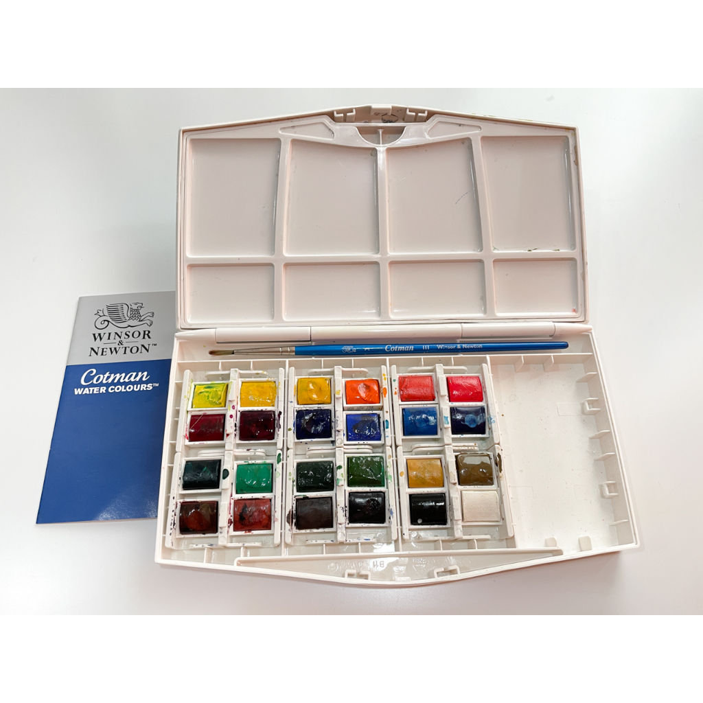 英國 Winsor &amp; Newton 溫莎牛頓 Cotman 學生級 24色 塊狀 固狀水彩（二手）