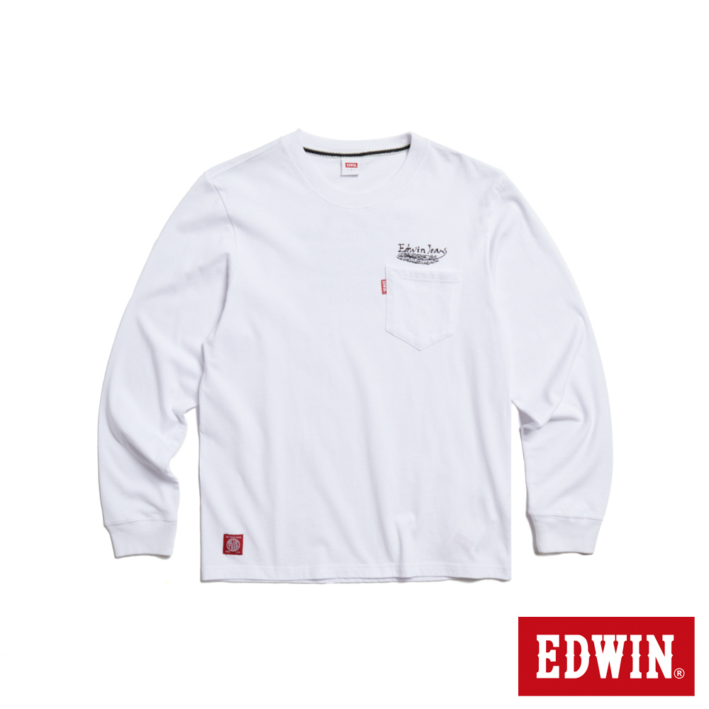 EDWIN 厚磅口袋長羽毛造型長袖T恤(白色)-男款