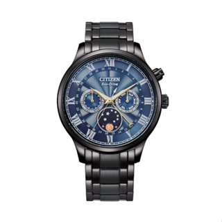 CITIZEN AP1055-87L 星辰錶 手錶 42mm 光動能 月相腕錶 藍色面盤 黑鋼錶帶 男錶女錶