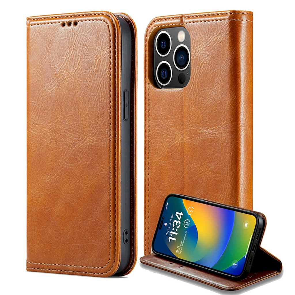 IPhone 15 Pro Max 15 Plus i15 皮革保護套 樹皮紋翻蓋皮套隱藏磁扣手機套
