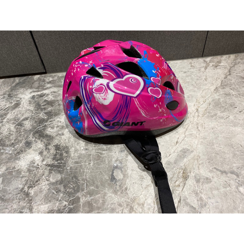 捷安特 GIANT 兒童 安全帽 可調 自行車 直排輪 粉紅愛心 近全新 原價約800元購入 運動安全 約6歲