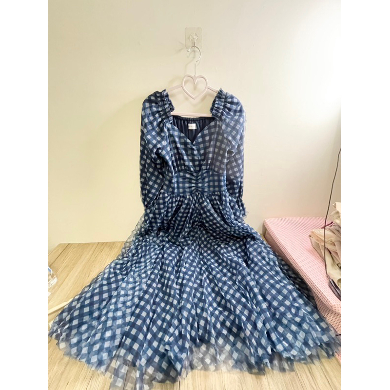 ANIREK藍色格紋紗裙（全新）CD23018