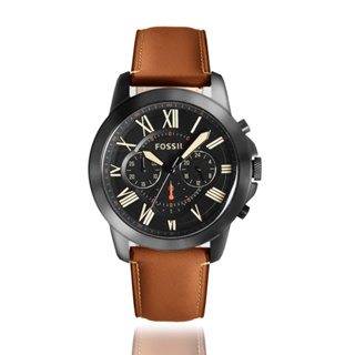 FOSSIL | 羅馬時標計時多功能腕錶 - 黑x棕色 FS5241