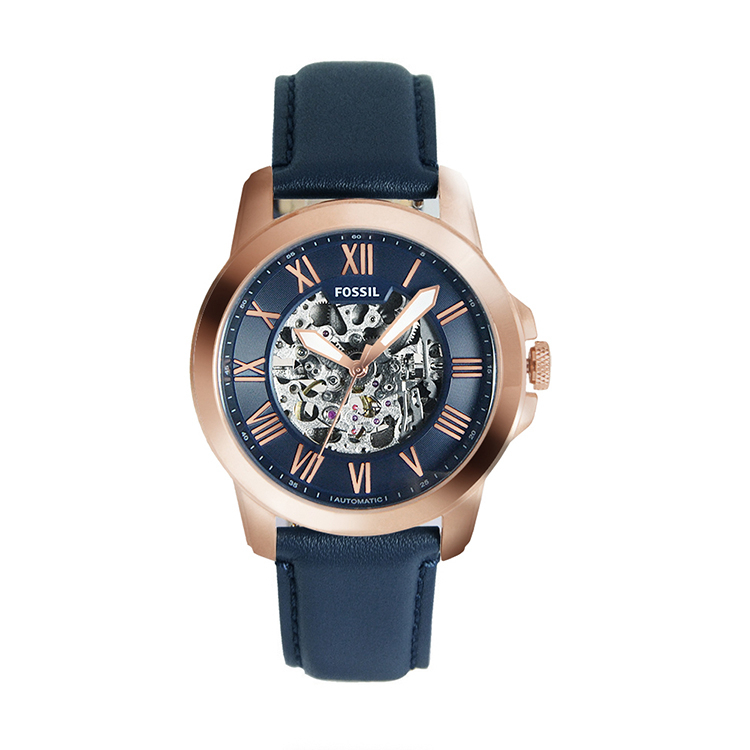 FOSSIL | 鏤空機械腕錶 - 玫瑰金X藍色 ME3102