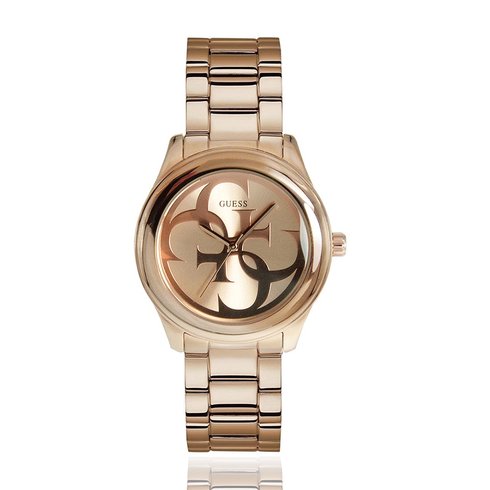 【GUESS】玫瑰金系 經典G 不鏽鋼錶帶(W1082L3)