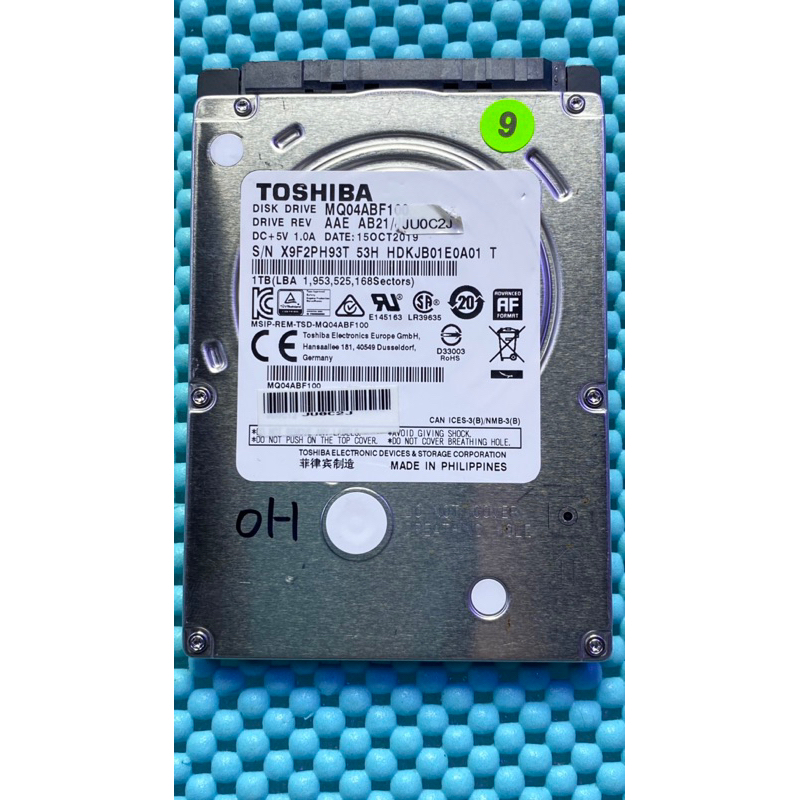 含稅價 TOSHIBA 2.5吋 7mm 硬碟 1TB SATA3 128M 5.4K MQ04ABF100 良品 9號