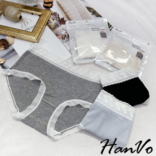 【HanVo】法式浪漫點點蕾絲直紋內褲 獨立包裝 輕薄透氣親膚中腰三角褲 流行少女內褲 內著 A11-5790