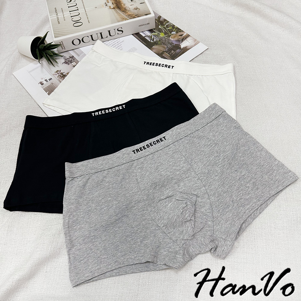 【HanVo】TREESECRET字母純棉四角褲 獨立包裝 透氣吸濕排汗中腰內褲 流行男款內褲 內著 B5022