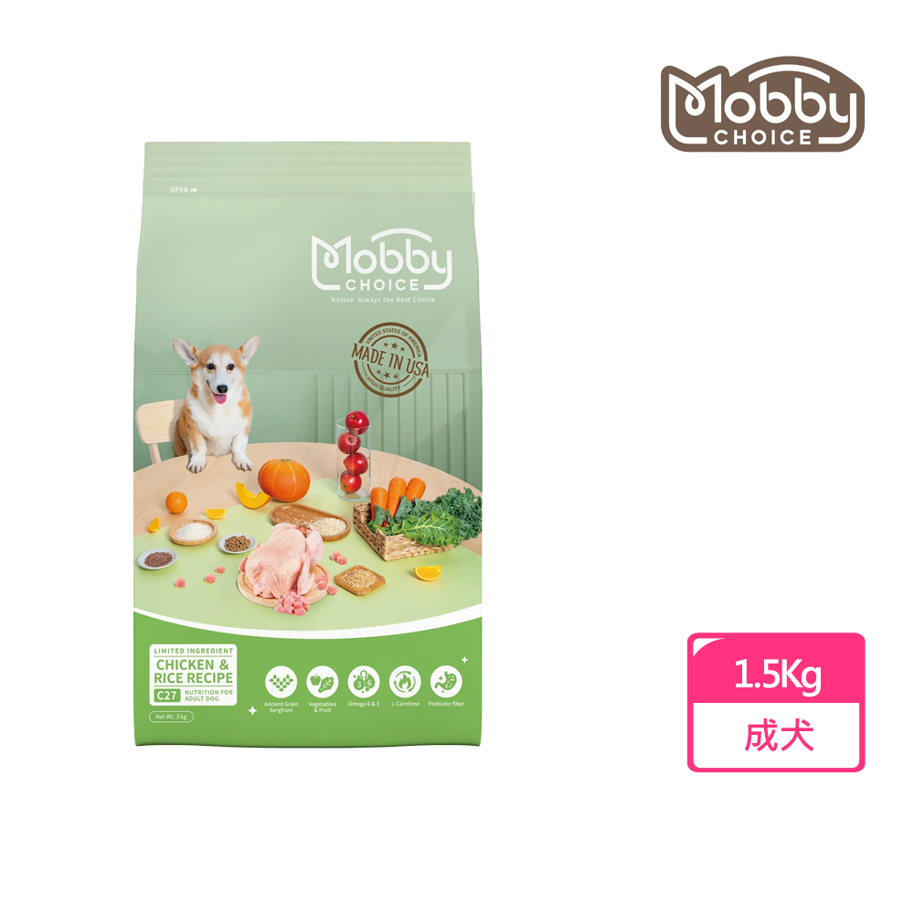 【Mobby莫比】C27 雞肉米成犬食譜1.5kg 3kg 挑嘴犬 體態管理 犬飼料 毛貓寵