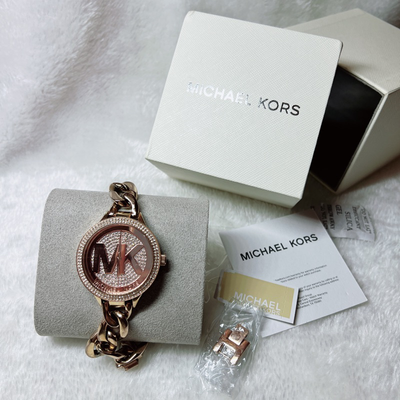 正品 Michael Kors 麻花晶鑽腕錶 原廠實拍影片 不銹鋼錶帶 MK手錶 MK3475