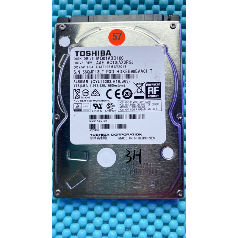 含稅價 TOSHIBA 2.5吋 1TB SATA2 8M 5.4K MQ01ABD100 二手良品 57號