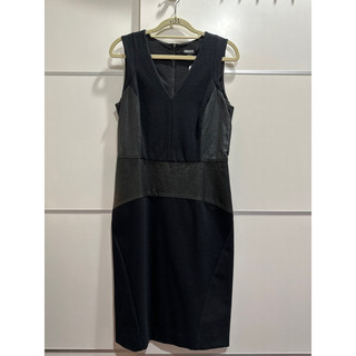 DKNY🇺🇸秋冬專用⚠️全新附吊牌⚠️100%羊皮拼接帥性洋裝