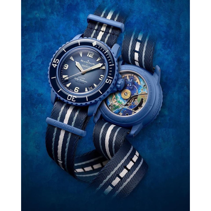 【售 限量】現貨 藍色 swatch 聯名 寶珀 Blancpain 五十噚 潛水錶