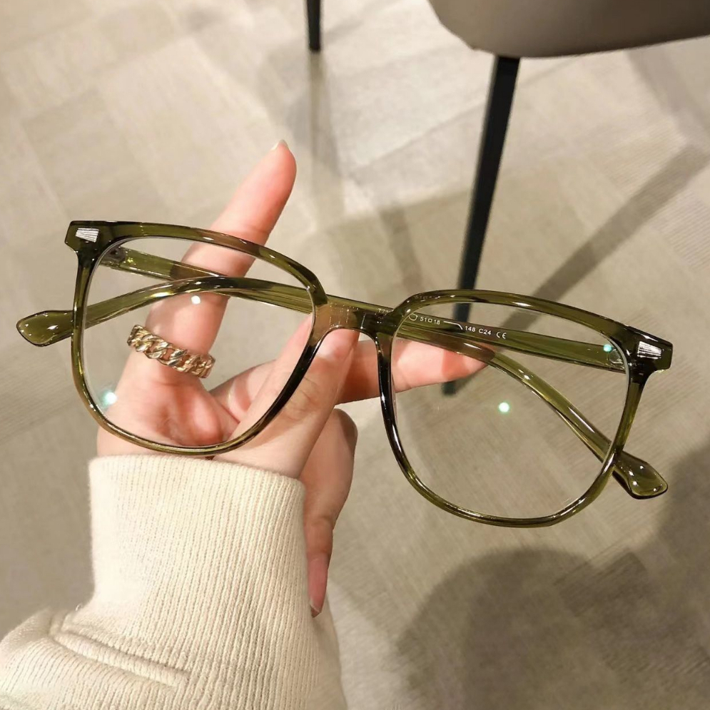 橄欖綠平光眼鏡 韓版最新款眼鏡素顏神器顯瘦方形眼鏡框潮男防藍光 74097