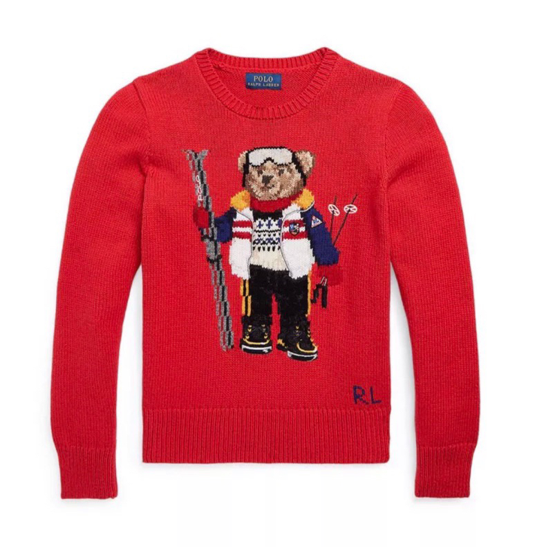 紅色現貨🇺🇸 Polo Bear Ralph Lauren Polo熊 女青年版針織毛衣 我愛巴黎
