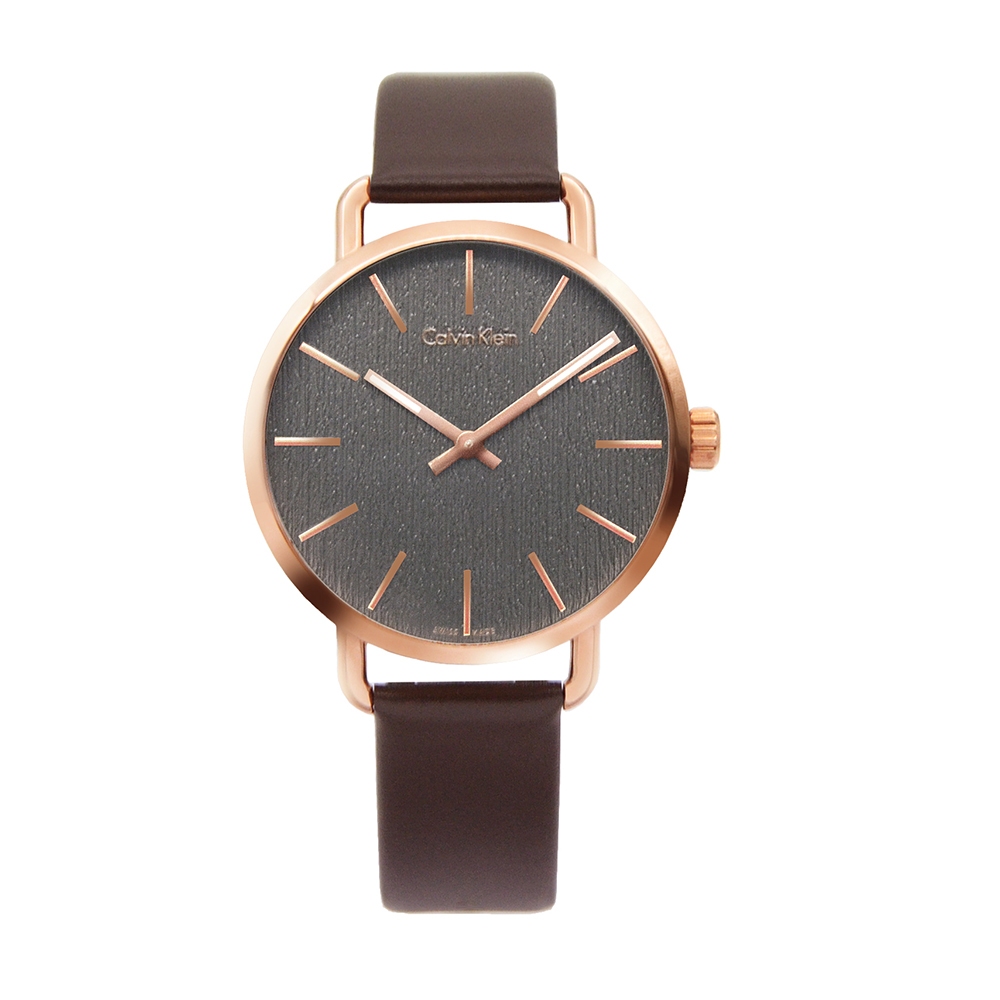 CK手錶- CK EVEN系列女錶-木質雅緻岩紋皮革腕錶-K7B216G3