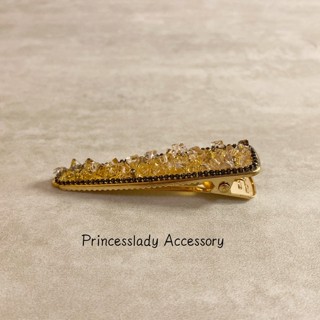 【Princess ♥ Lady】||韓國||-大地色透明棕水晶碎石復古髮夾,限量款