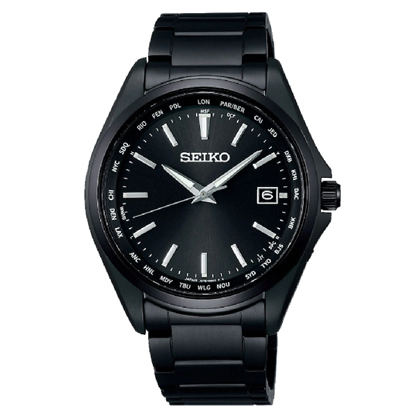 Seiko 精工錶 (SBTM333J/7B75-0AA0SD)鈦金屬經典黑太陽能電波時尚腕錶 39.5mm