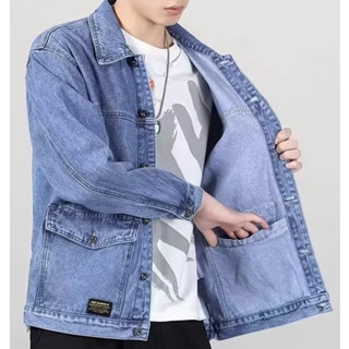 【L-5XL】牛仔夾克男工裝寬鬆大碼休閒春秋季潮流牛仔外套