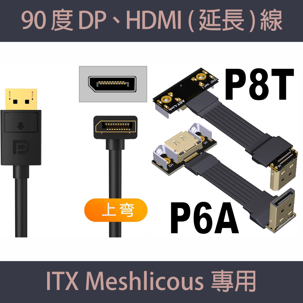 [台灣現貨]SSUPD meshlicious/PHANTEKS SHIFT專用 90度DP延長線 DP1.4螢幕線