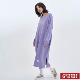 5th STREET 女裝長版笑臉植絨長袖T恤-紫色