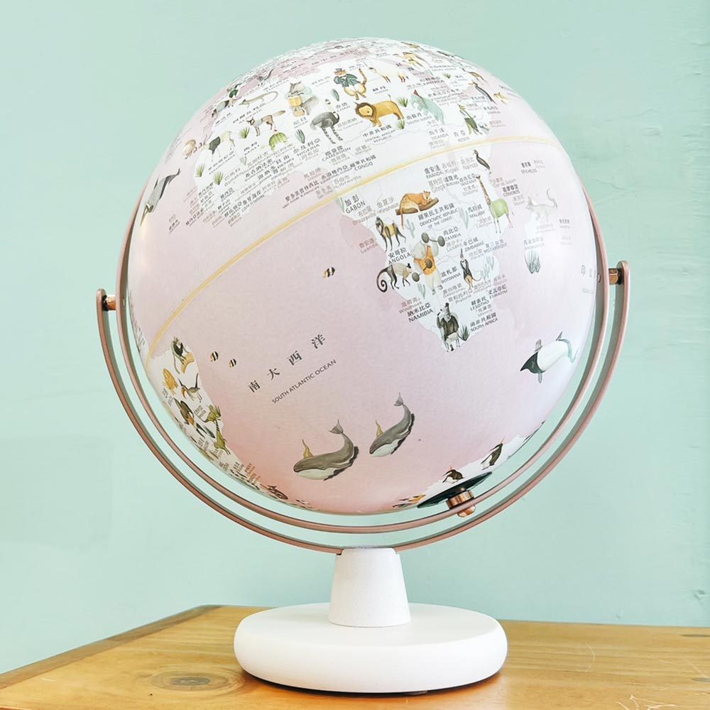 【SkyGlobe】10吋粉色童話動物版360度旋轉木座地球儀(中英文對照)《WUZ屋子》地球儀 教學