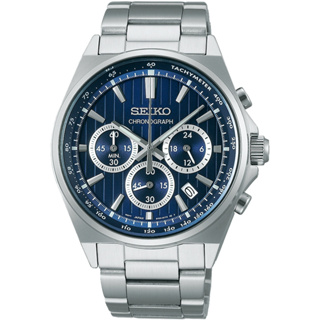 SEIKO精工 CS系列 條紋設計三眼計時腕錶 41mm 銀藍（SBTR033J/8T63-01T0B ) SK014