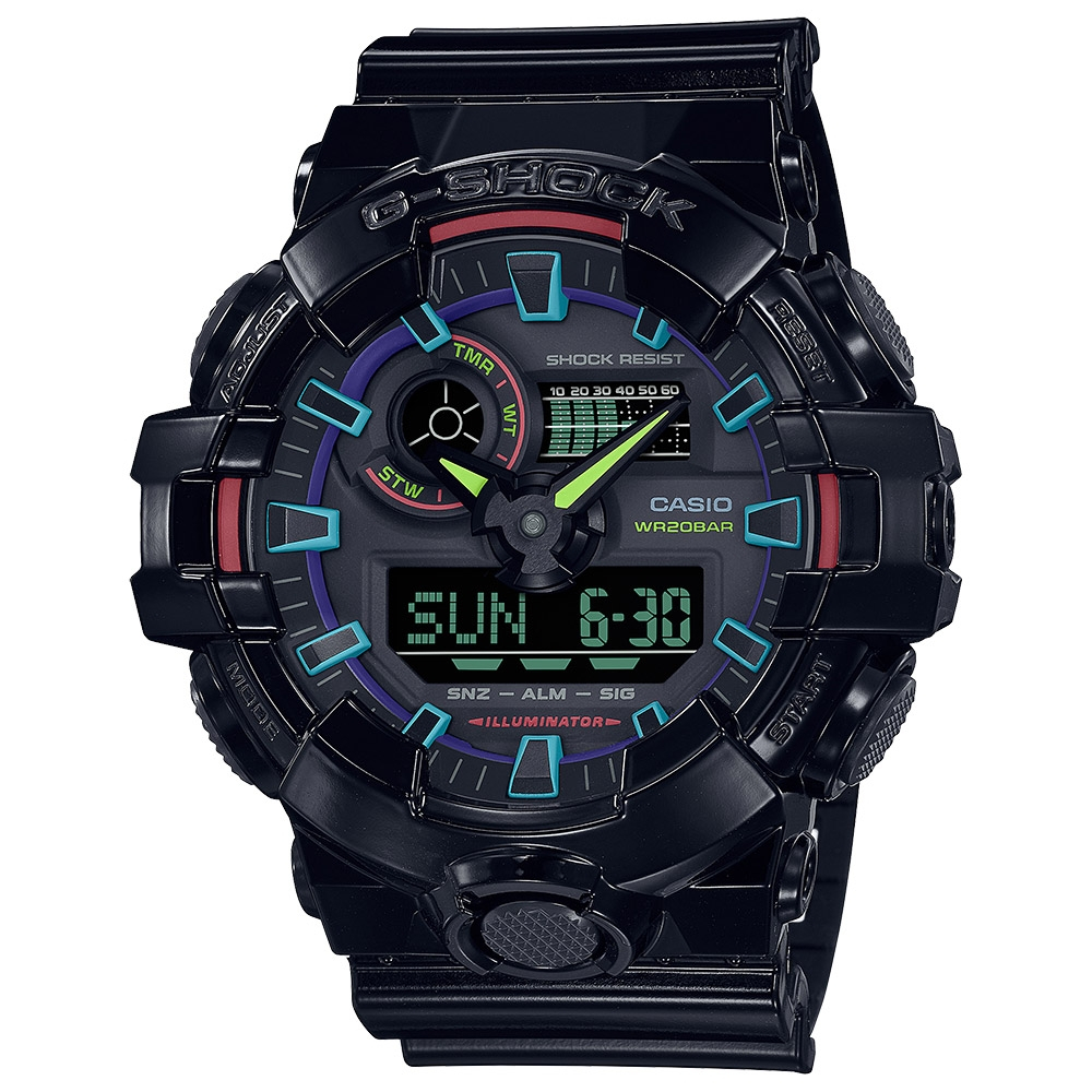 CASIO 卡西歐 G-SHOCK AI 探索虛擬彩虹系列雙顯錶 GA-700RGB-1A