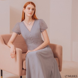 【OMUSES】手工蕾絲拼接緞灰色訂製長禮服19-2222