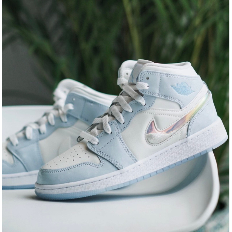 【EXIST】Air Jordan 1 Mid Glitter Swoosh GS 流沙 極光藍 FQ9117-400