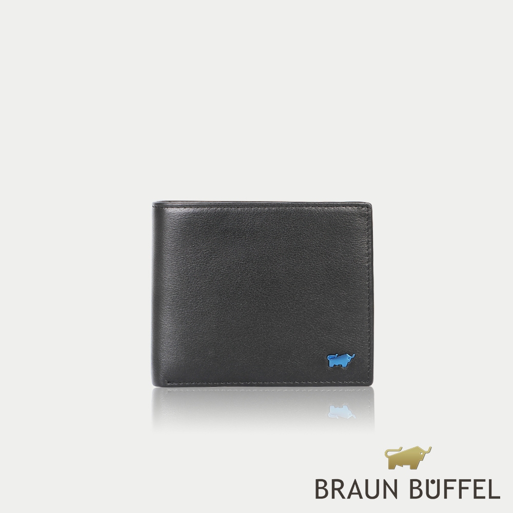 【BRAUN BUFFEL 德國小金牛】台灣總代理 德羅姆 12卡中間翻透明窗短夾-黑色/BF505-317-BK