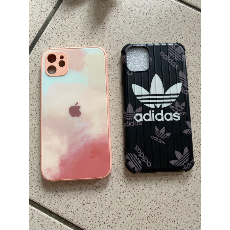 岀凊潮牌adidas三葉草 iPhone11手機殼 粉色鋼琴鏡面手機殼適用11
