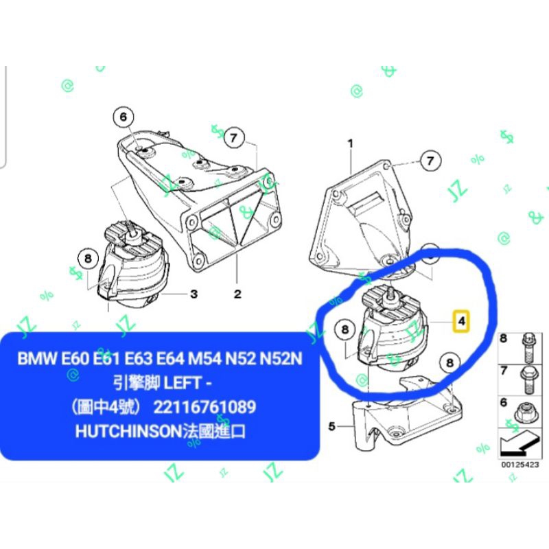 BMW E60 E61 M54 N52 N52N 引擎脚法國進口HUTCHINSON LEFT-22116761089